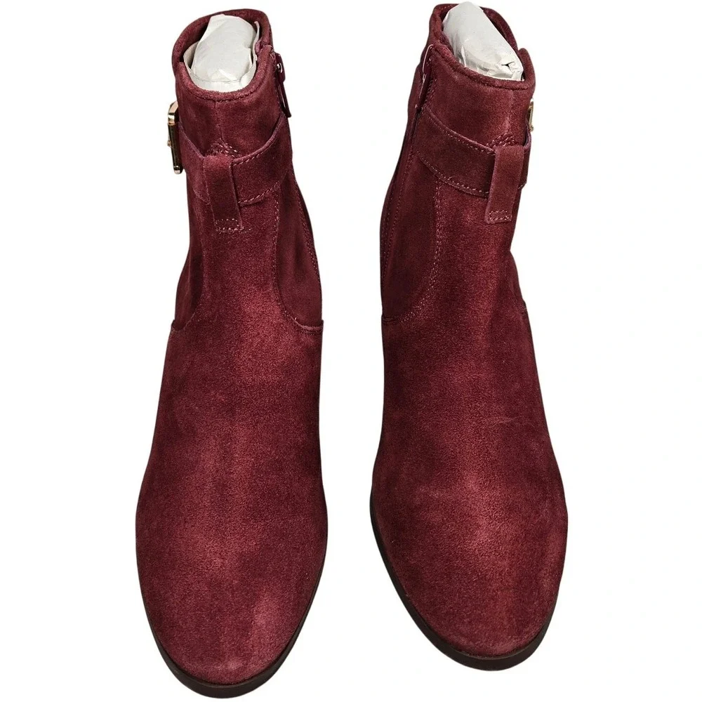 Diba Sleek‎ Bootie Burgundy Suede Leather Ankle Boots Block Heel Size 10